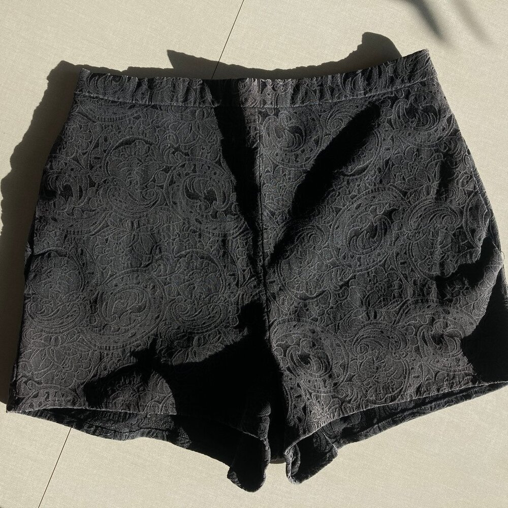 Black Paisley High Waisted Shorts